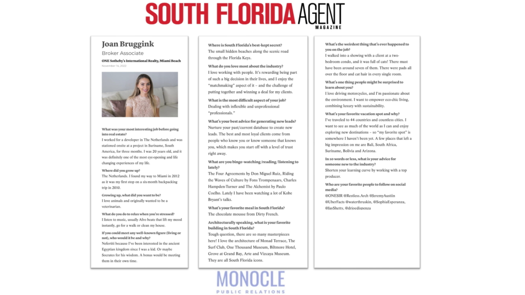 Joan Bruggink South Florida Agent Magazine